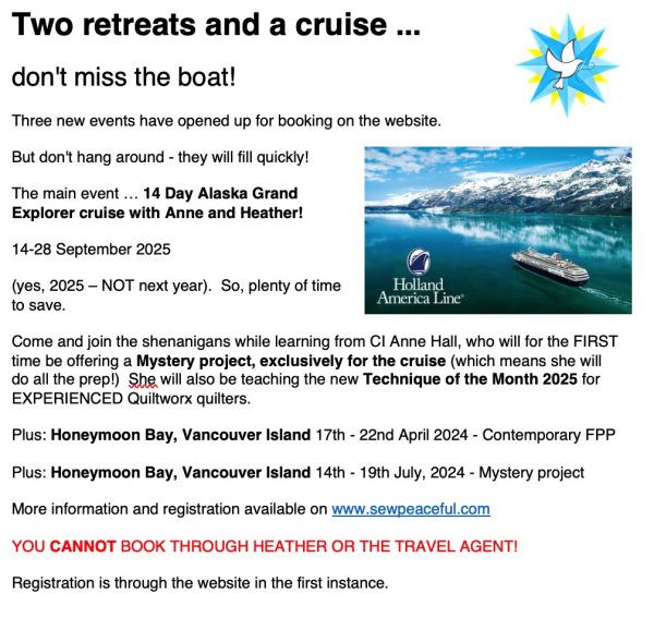 upcoming retreats and cruises by Anne